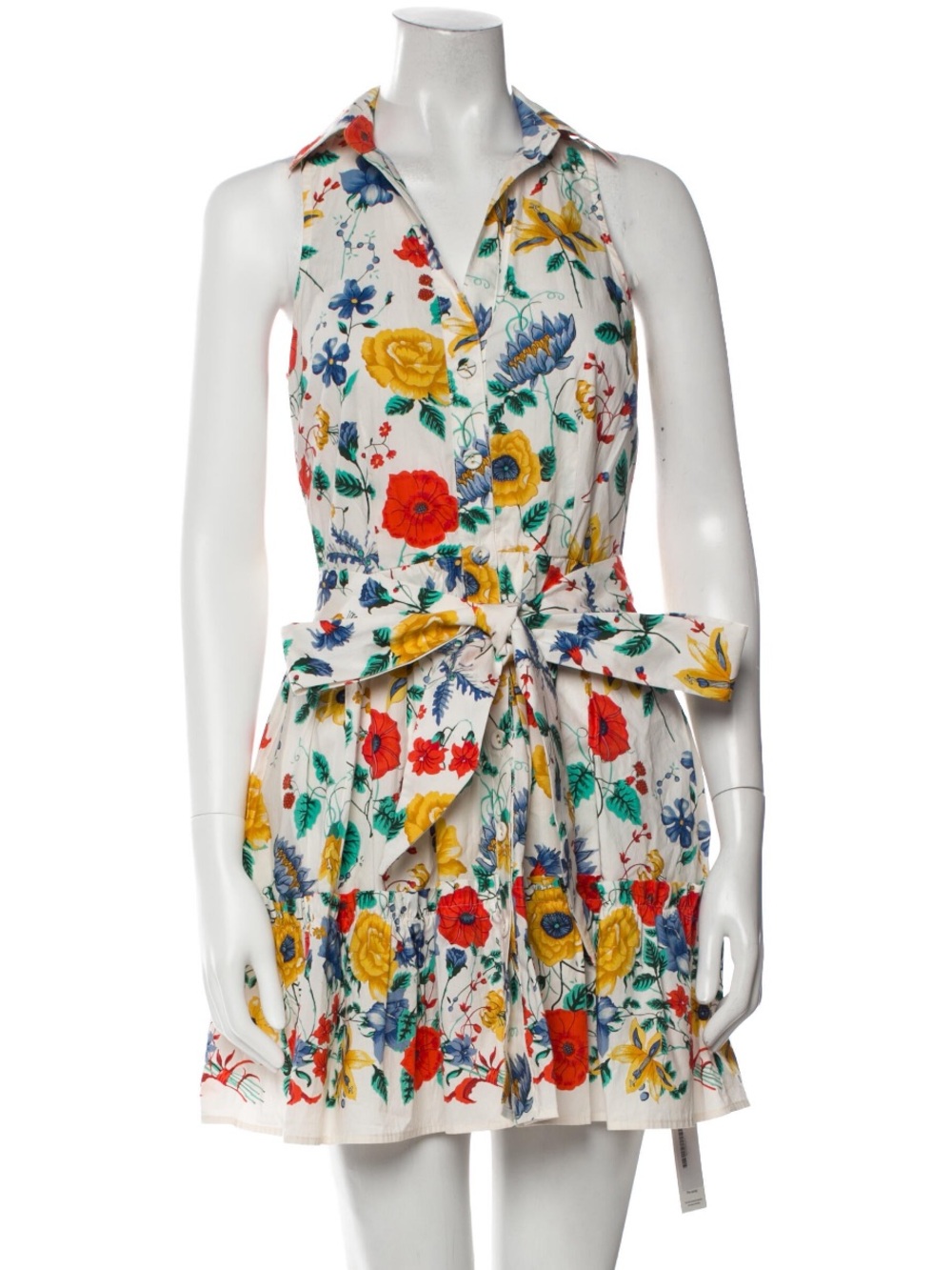 Cara Cara White Sleeveless Floral Tie-Waist Mini Dress